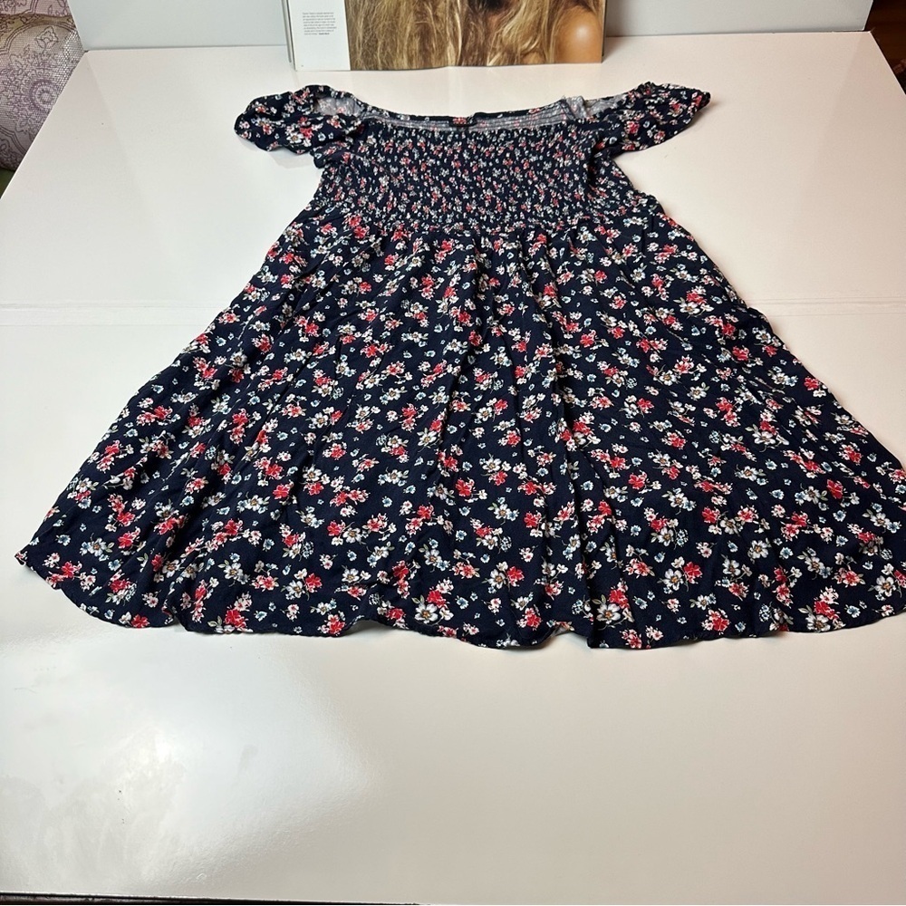 Torrid Navy Floral Smocked Off Shoulder Dress | Cottagecore Peasant Midi